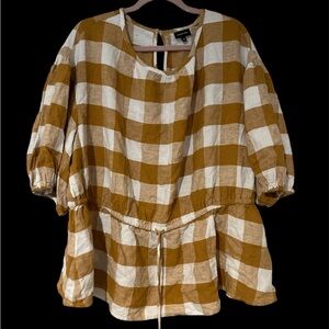 Women's Checkered Top in Brown and Cream